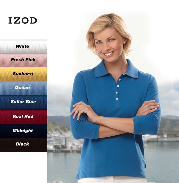 IZOD Polo Shirts 13Z0083 Izod LadiesWomens 3/4 Sleeve Silkwash Stretch Pique Polos