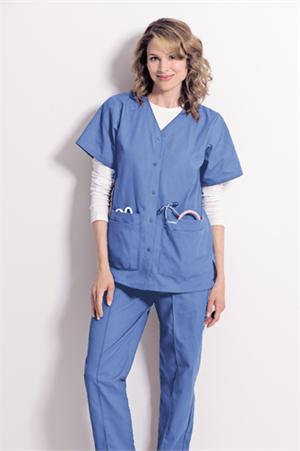 8232 Ceil Blue Snap Front V-Neck Tunic Solids