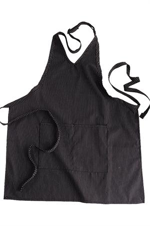 Black Pinstripe - Edwards V-Neck Bib Apron - 9009 v neck,vneck,v neck apron,v neck bib,vneck apron,vneck bib,apron,bib