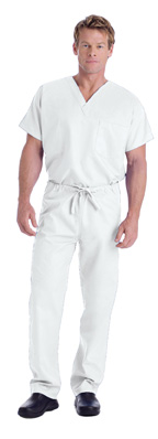 7502 White Landau Unisex Scrub Tops