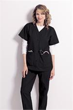 8232 Black Snap Front V-Neck Tunic Solids