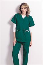 8232 Hunter Green Snap Front V-Neck Tunic Solids